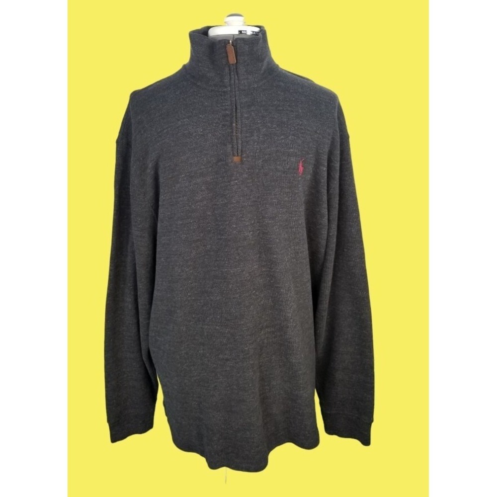 Polo Ralph Lauren Sweater Mens 2XL Gray Long Sleeve 1/4‎ Zip Pullover Casual